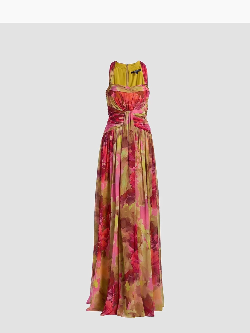 Badgley Mischka Pleated Floral Chiffon Gown